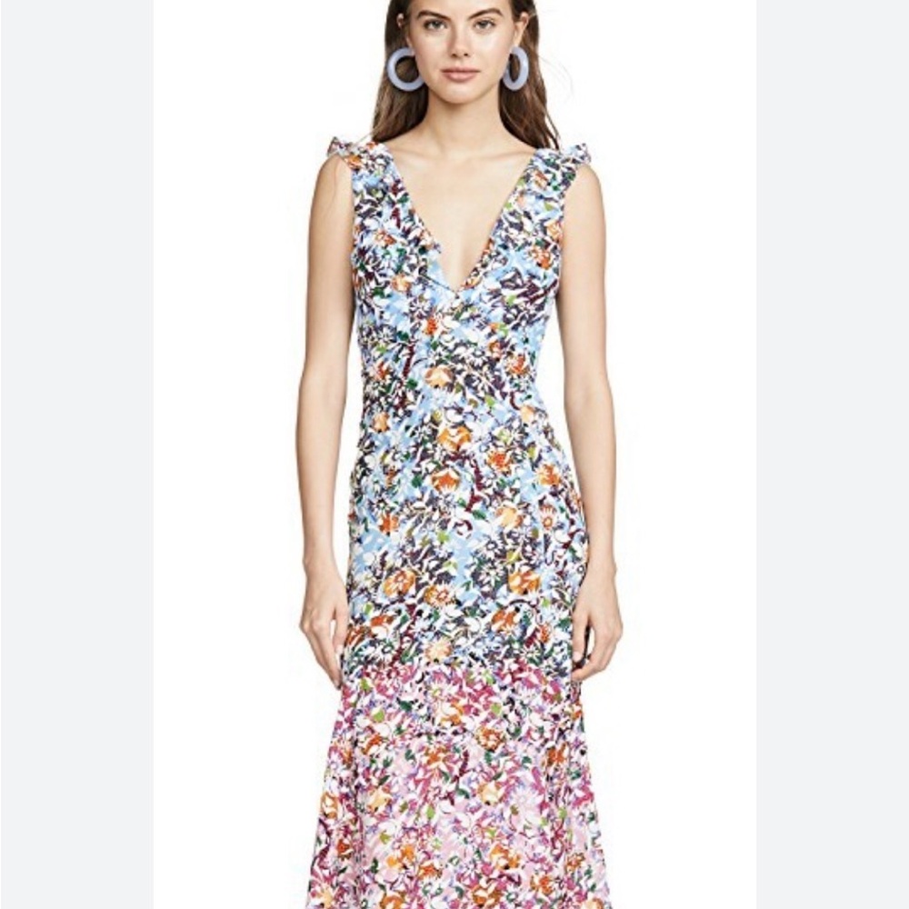 🔥Saloni Silk Floral V-Neck Sleeveless Dress US 6 M EUC